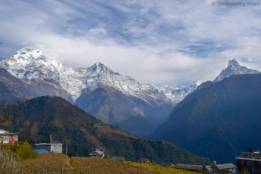 Annapurna South, Himchuli and Fishtail mountain peaks