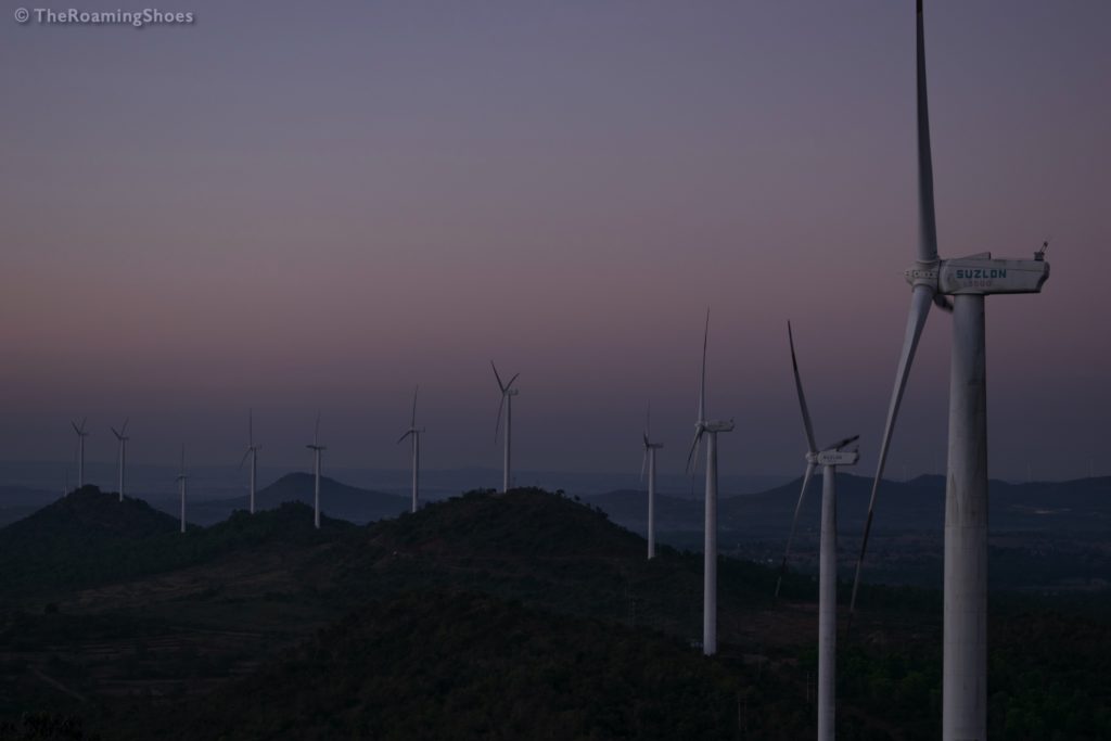 View of the windmills before sunrise