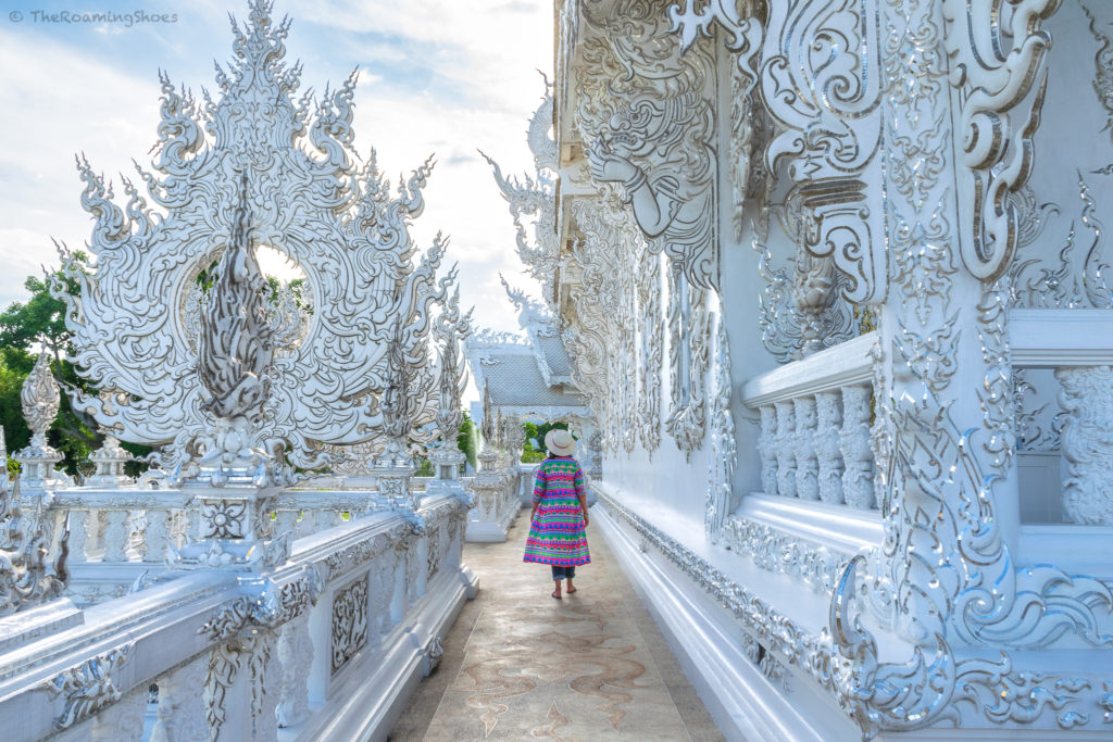 Design and work inside white temple of Chiang Rai