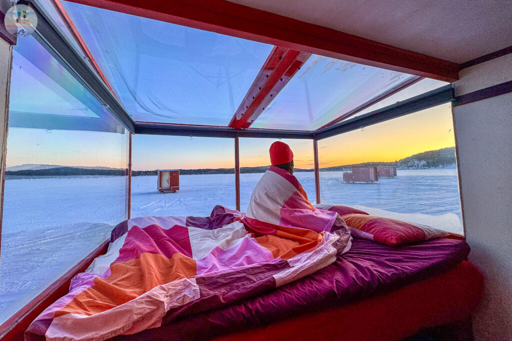 Morning from the mobile cabin at Lake Inari